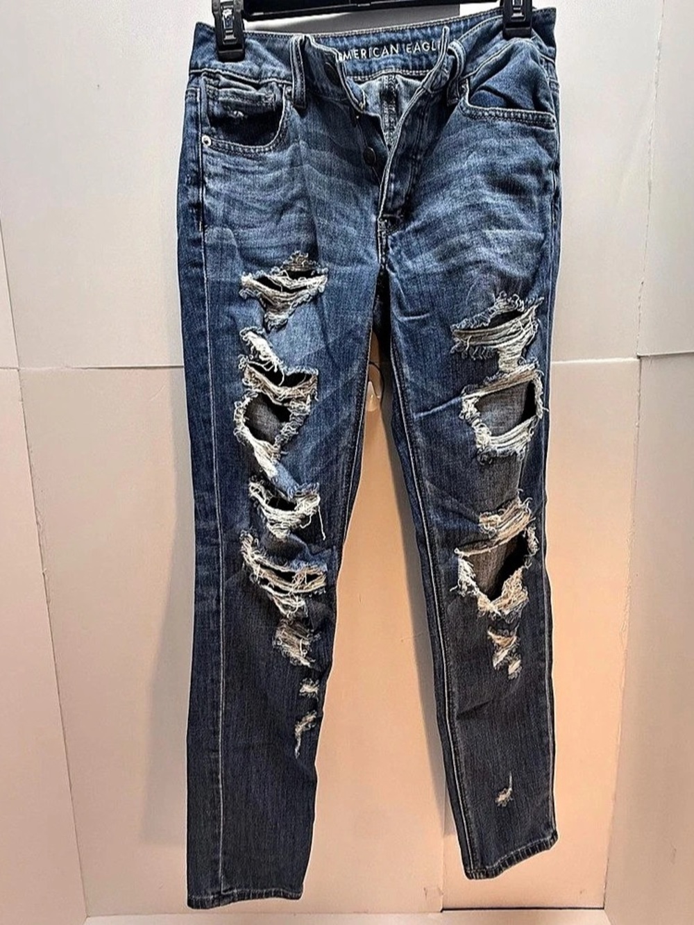 American Eagle Jegging Distressed Skinny Jeans in Blue Size 0